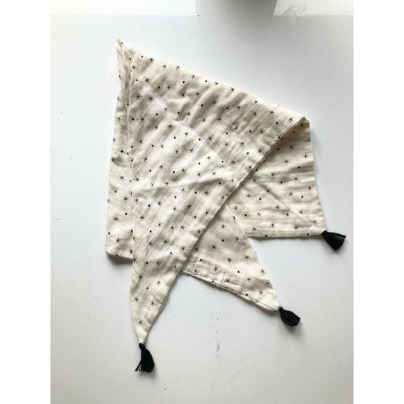Zara Accessories - ZARA Ivory Cream Black Star Print Rayon Cotton Gauze Tasseled Triangle Scarf